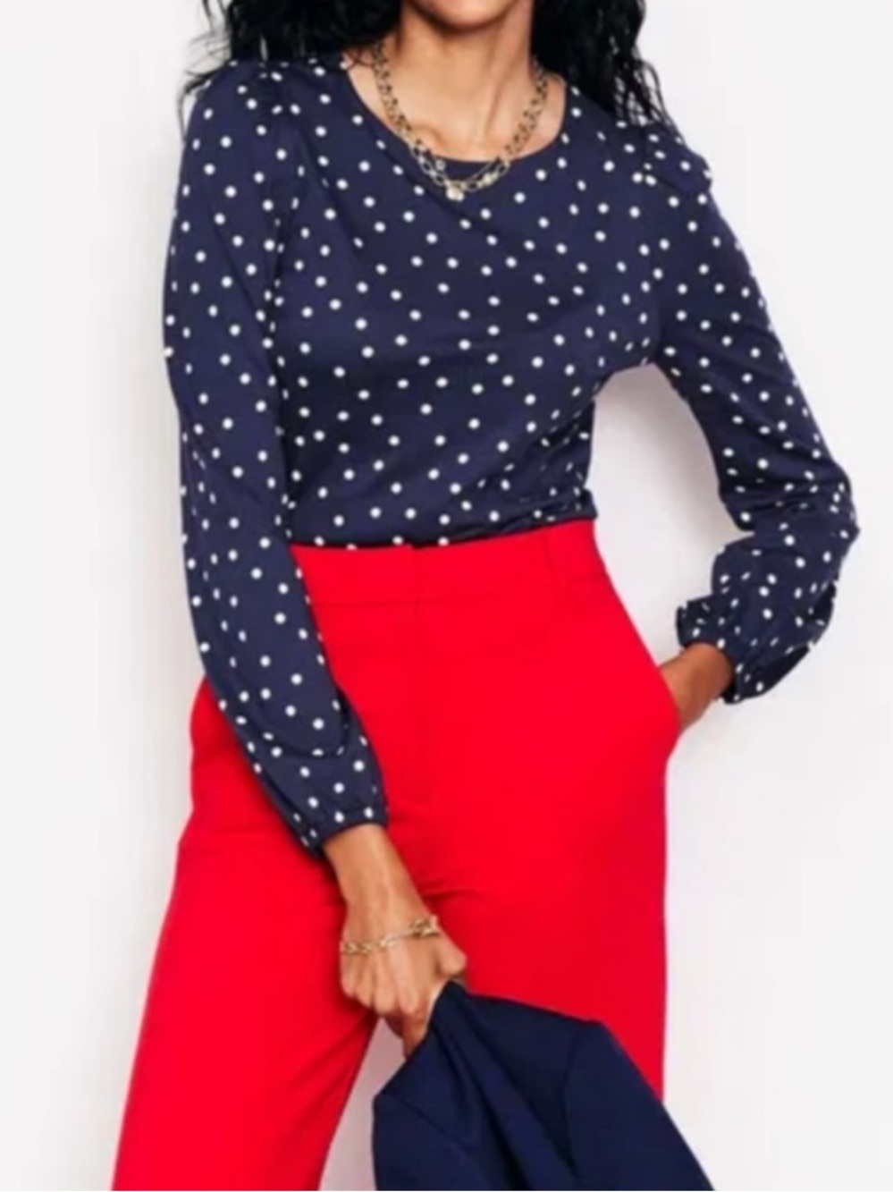 Boden Navy and White Polka Dot Blouse Size 10